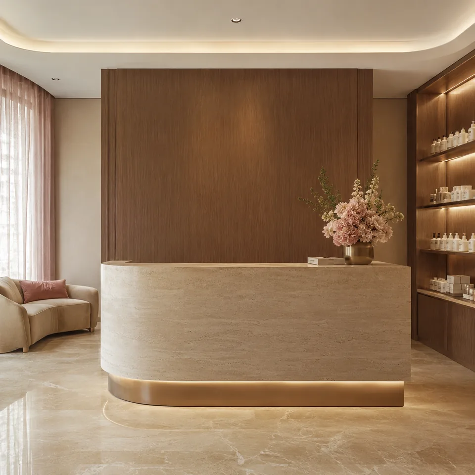 Elegant skincare studio reception counter